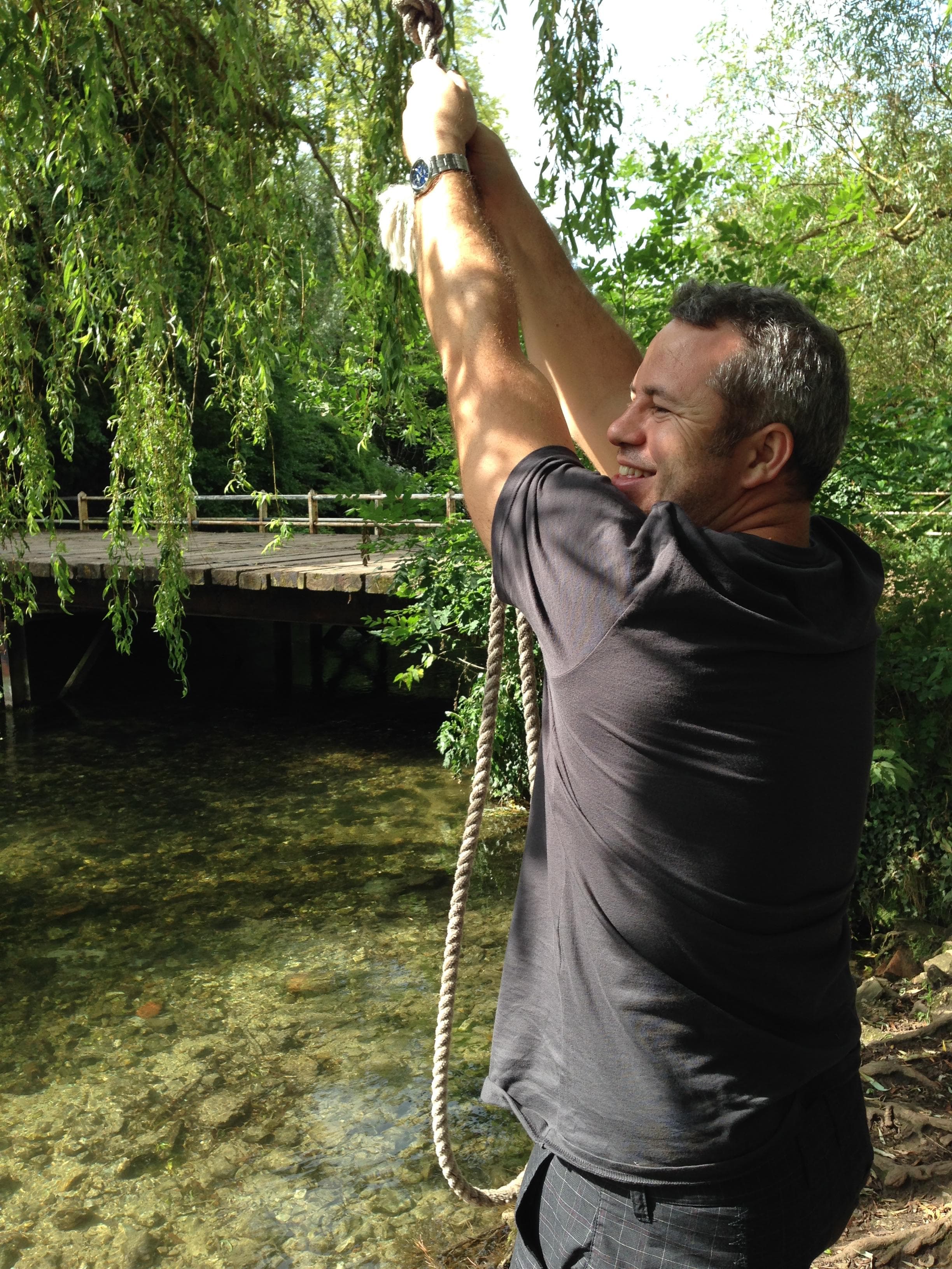 Mark on a rope swing in August 2014, willing to say yes to the things he had quietly stopped doing.